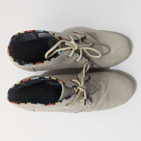 TOMS Womens 9.5 Wedges Tan Booties Whisper Desert Wedge Boot 9 1/2 Suede Shoes - Picture 7 of 14